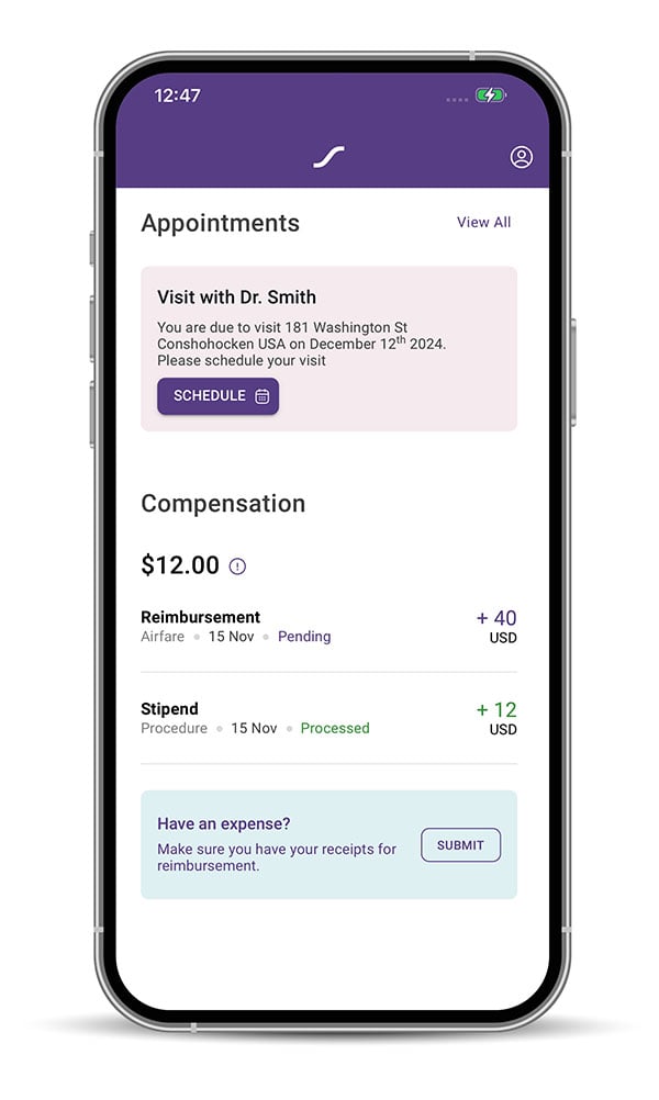 Clinical trial ePatient app UI